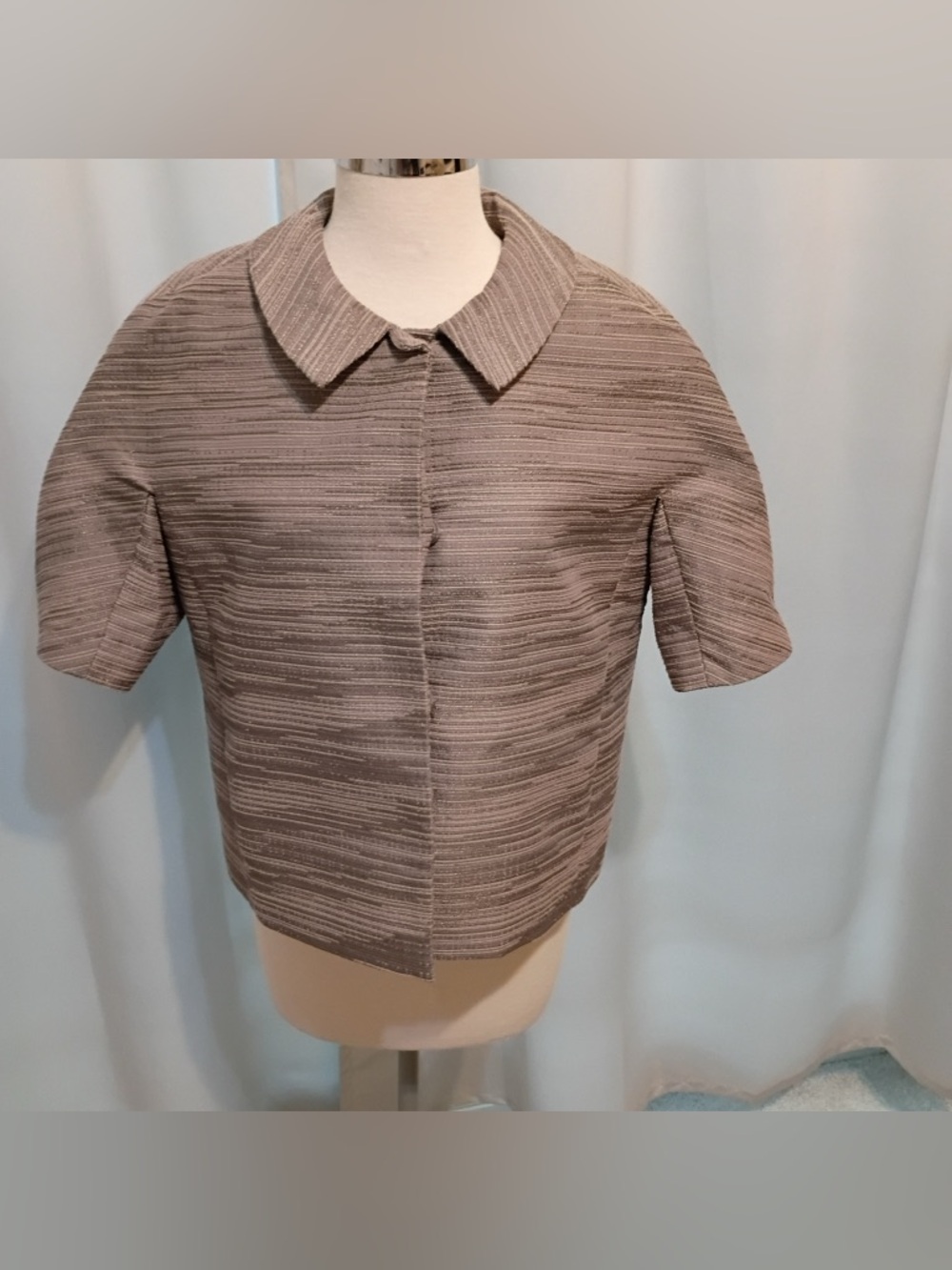 Ann Taylor Taupe Short-Sleeve Textured Button-Front Top